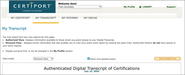 Access Certificate Screenshot