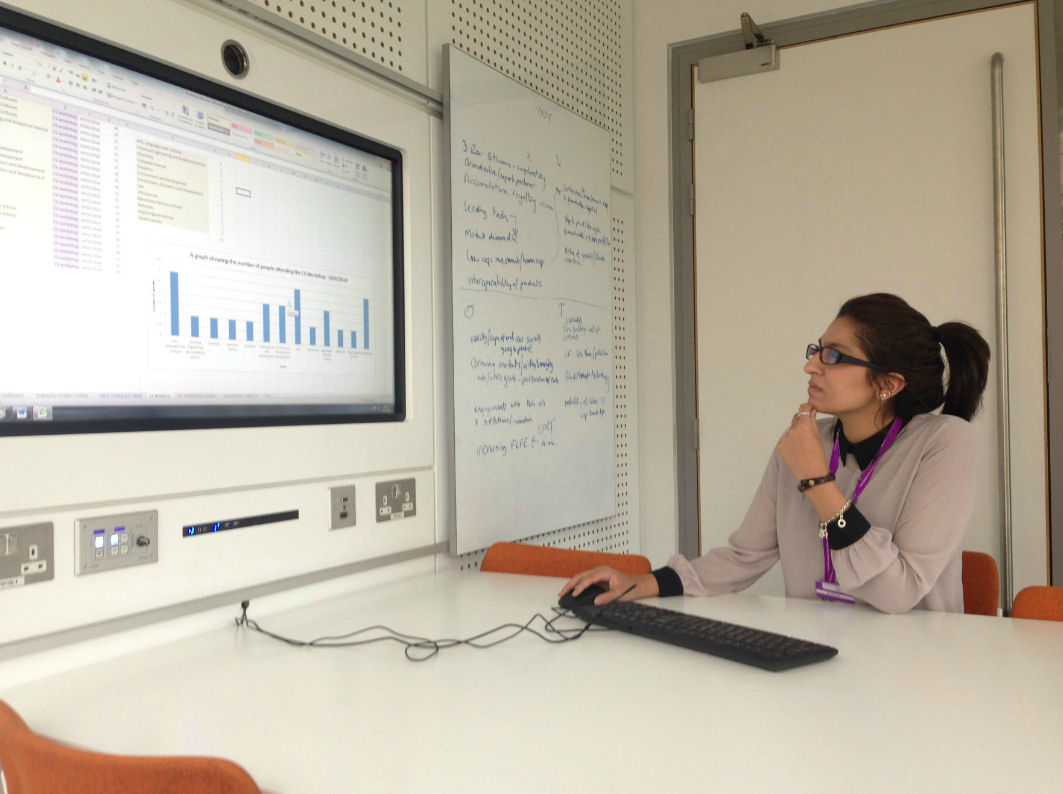 Person looking at a chart on a screen